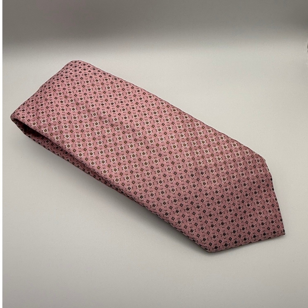 Brioni Silk Tie 3.5" Pink Geometric Medallion Hand Made Italy Luxury Business